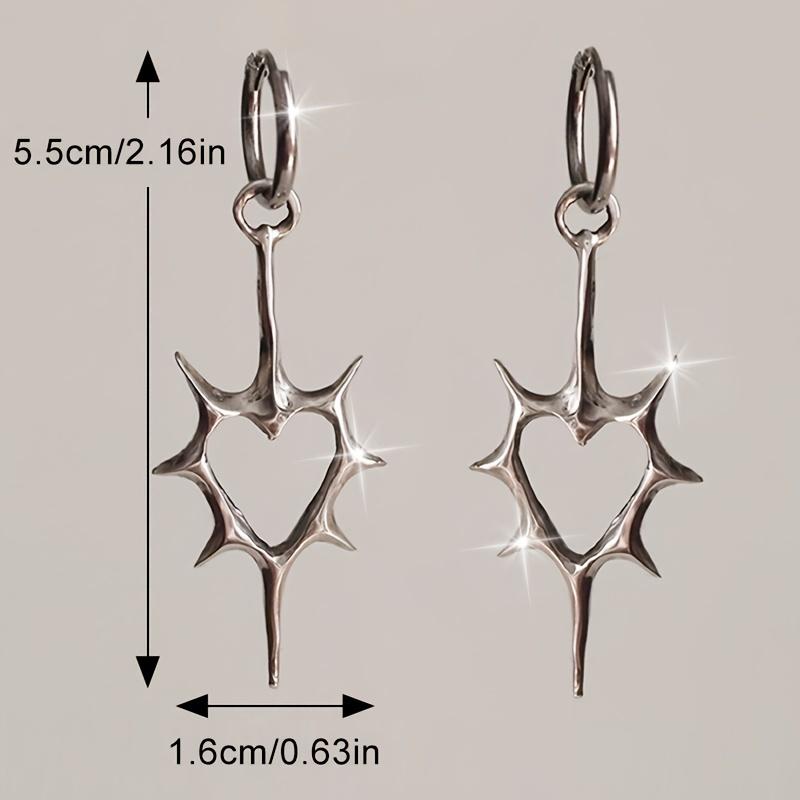 1 Pair Of Retro Gothic Style Thorn Heart Design Earrings, Heart-Shaped Earrings With Spikes, Neutral Earrings Holiday Party Gift
