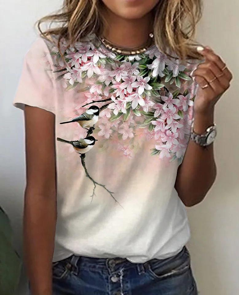European and American Women's Clothing Hot Item Creative Color Flower 3D Printed T-shirt for Women 3222 KTB