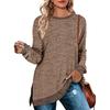 2026 New Long-Sleeve Round-Neck Color-Block Slit Top for Women, Loose Casual Pullover T-Shirt