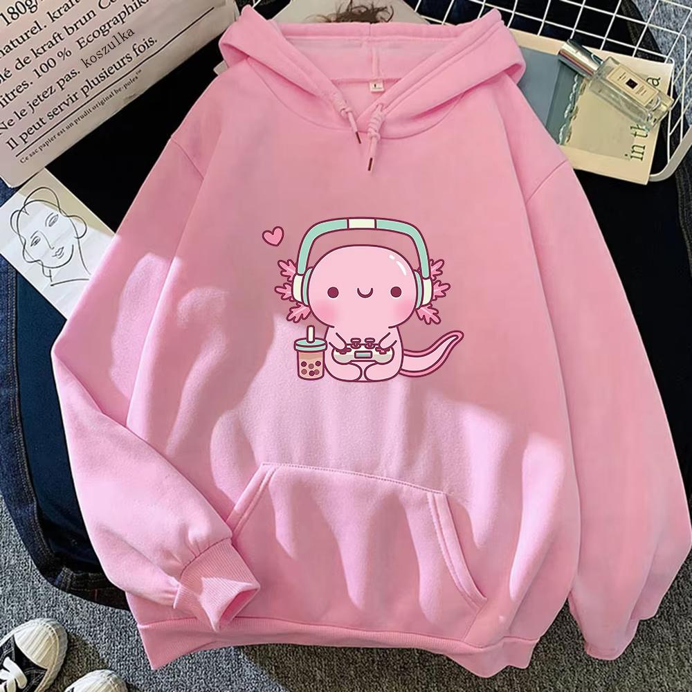 Cute Axolotl Playing Video Games Gamer Funny Hoodie Hoodies Winter Women Tops SpringAutumn Unisex Sweatshirt Harajuku Sudaderas