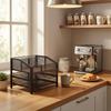 Three-Tier Mesh Rack Wood-Tone Coffee Condiment Organizer Compact