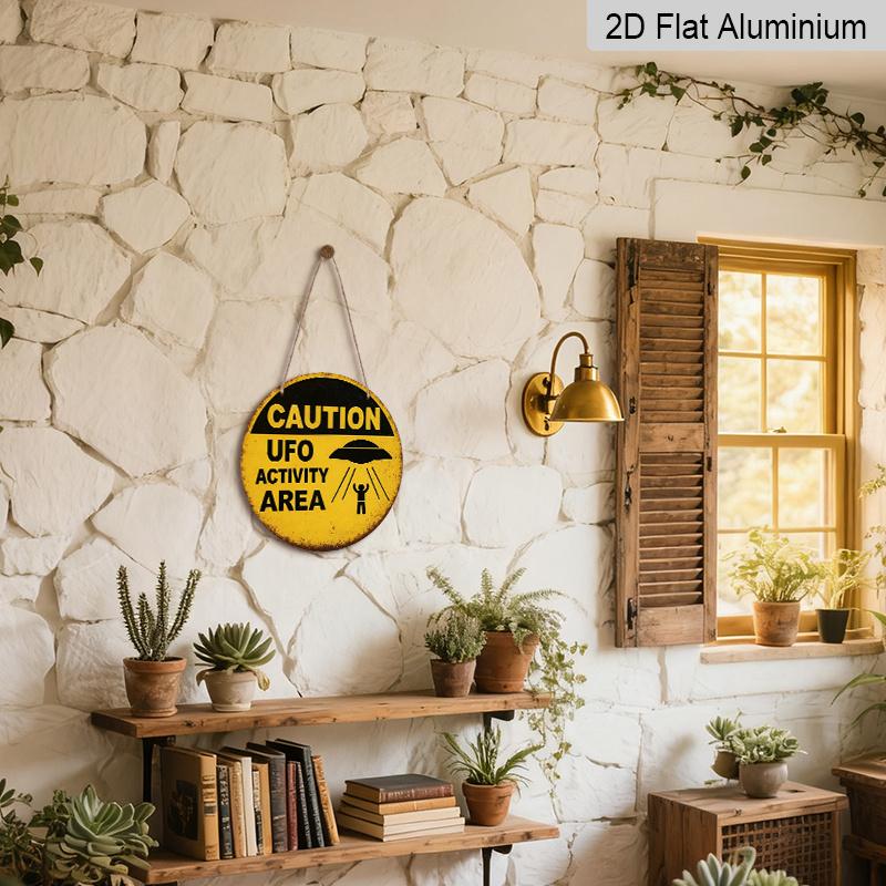 2D Flat 1pc, 8x8 In, Alien Activity Area, Aluminum Metal Decorative Signs & Plaques, Suitable for Home Cafe or Farmhouse Decoration, Festival Party