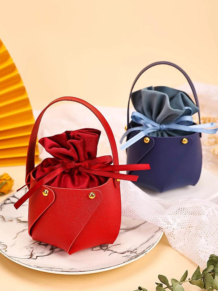 Tragbarer Kleiner Leder-Eimer Schokoladen-Bonbon-Dose Samt-Bonbon-Geschenktüten für Party Hochzeit Geburtstagsgeschenk Artikel Zubehör