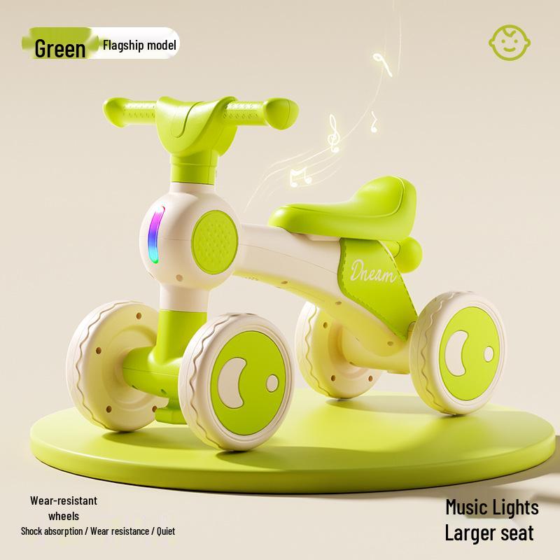 Children's Four-Wheel Balance Bike with Music and Lights, No Pedals, Ages 1-4.