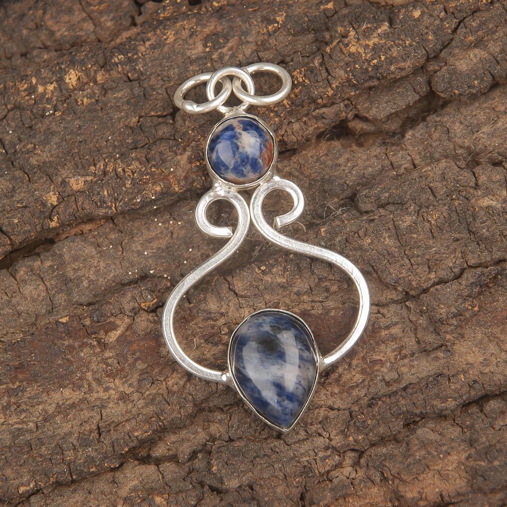 Pandantiv cu sodalit, pandantiv din argint 925 cu piatră prețioasă, pandantiv cu piatră prețioasă lucrată manual, cadou pentru el