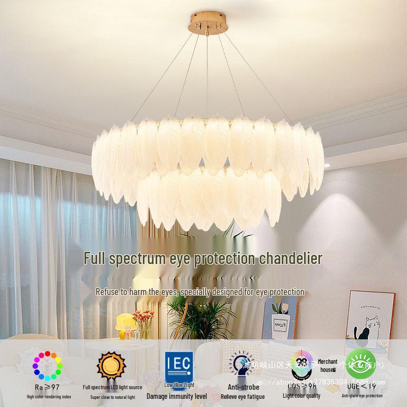 Modern French Cream Feather Pearl Chandelier - Stylish Post-Modern Living Room and Bedroom Lighting