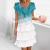 European and American 3D Print Short Sleeve Chiffon Dress