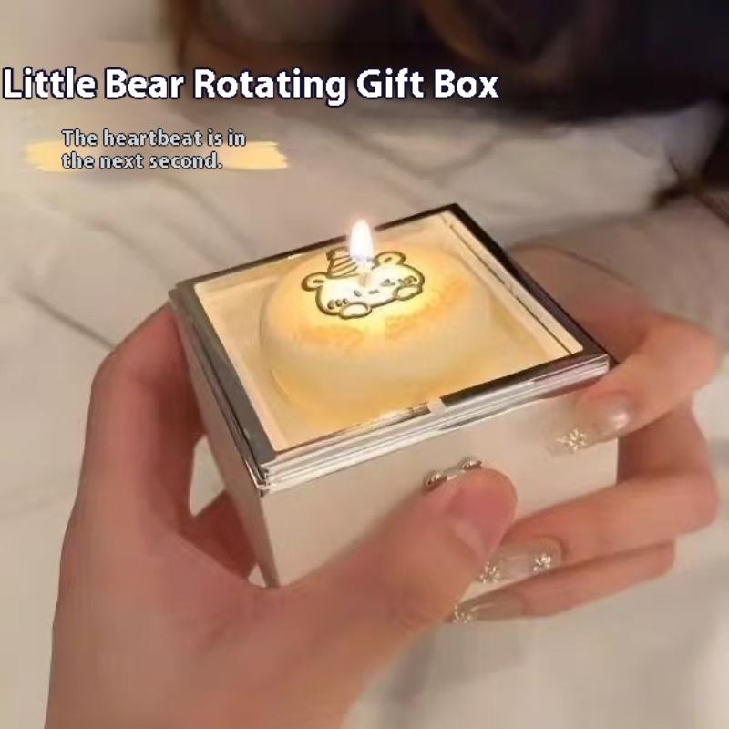 Cute Flip Ring Box Rotating Jewelry Box Little Bear Cake Ring Box Up Gift Box Romantic Birthday Rotating Ring Box With Candles