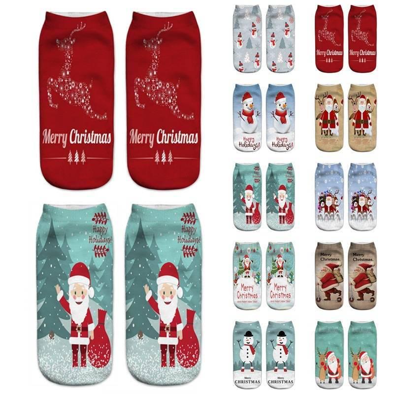 Calcetines estampados navideños Papá Noel, muñeco de nieve, ciervo, calcetines de algodón para barco, zapatos cálidos de invierno, Peds