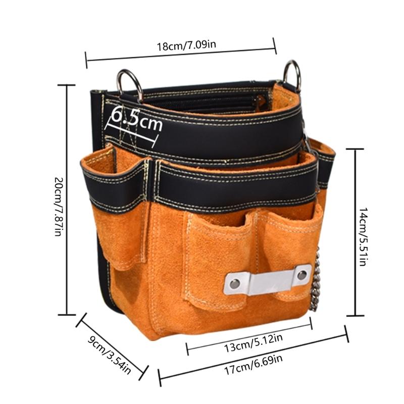 Leather Tool Pouch Tool Bag for Electricians, Woodworkers, and Gardeners Multiple Pockets Easy to Carry and Access