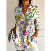Sommer Mode Damen Revershemd Große Größe Knopf Langarm Täglich Wochenende V-Ausschnitt Oberteile Floral Bedruckt Locker Lässig Hemd