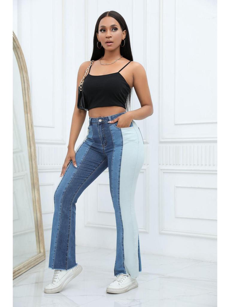 2026 Women's European American Flare Wide-Leg Jeans with Patchwork Elastic Fashion