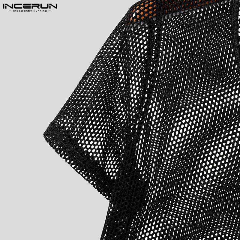 INCERUN Sommer Herren Kurzarm Hohl Durchsichtig Lange Strand Tanktops