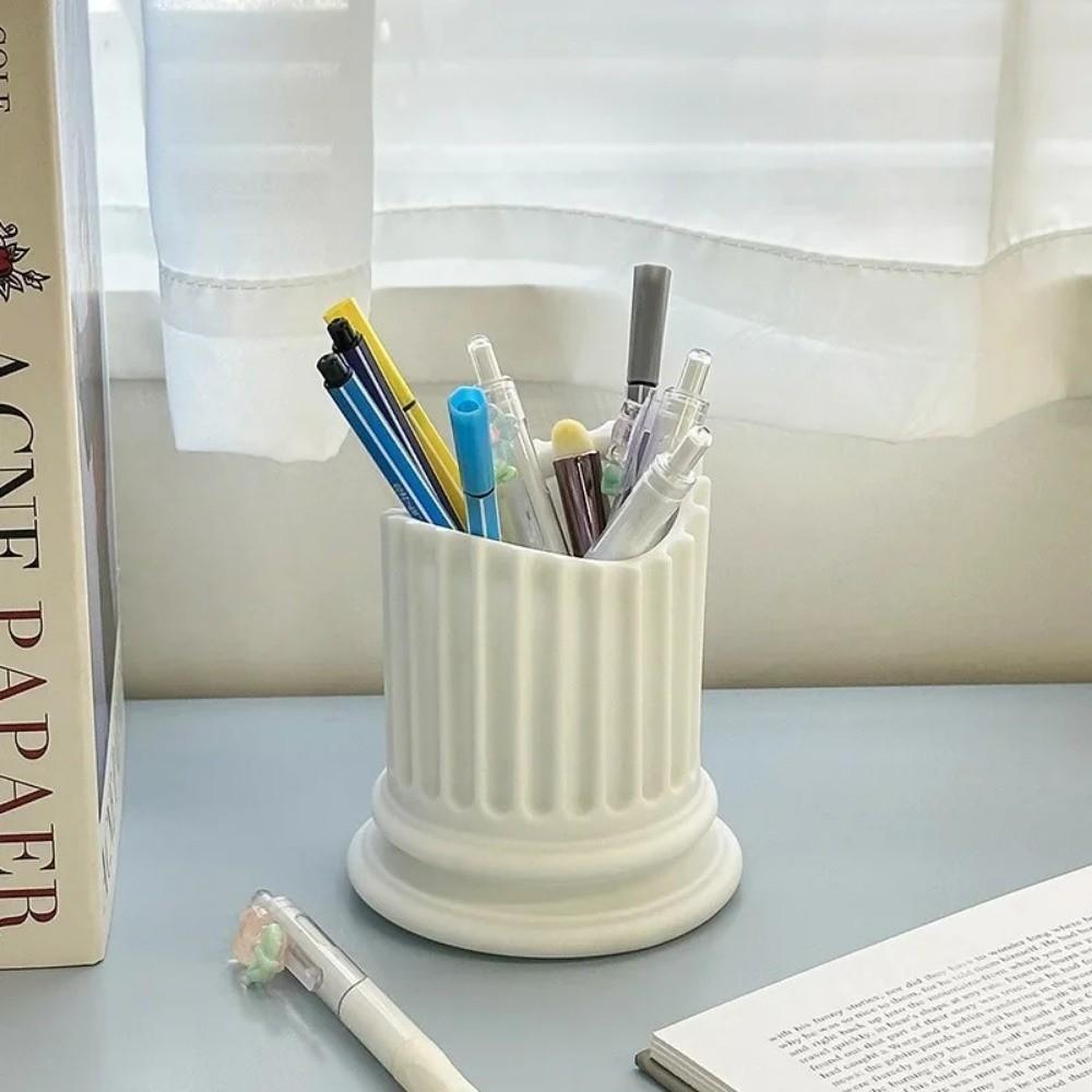 Ins Roman Column Student Pen Holder Vinyl Makeup Brush Pencil Holder Multi-Functional Storage Box Office Desktop Decoration