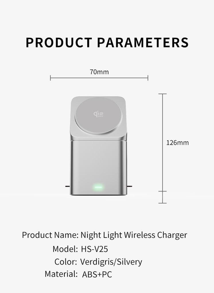 Three-in-One Wireless Charger with Adjustable Night Light, Qi2 Compatible, for Apple & Samsung, 25W