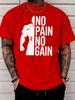 Fitness Muscle Silhouette No Pain No Gain Text Graphic Print Unisexs Crew Neck Short Sleeve Tee Casual Soft Basic Daily Wear Top