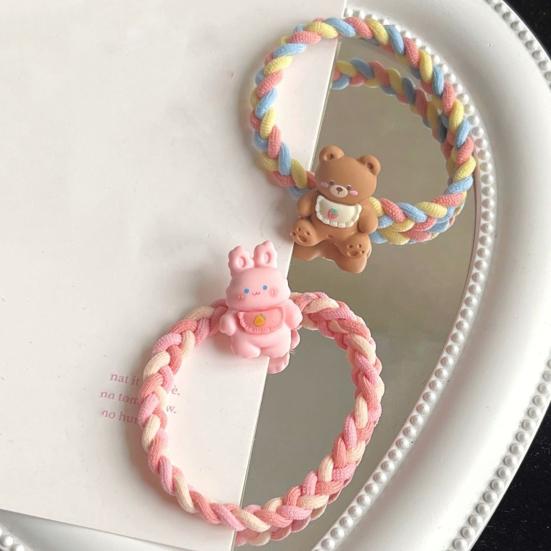 2 Stück Haargummis Weiche Geflochtene Elastische Haarbänder mit Cartoon Harz Tier Zubehör Kratzfrei Mädchen Kinder Pferdeschwanz