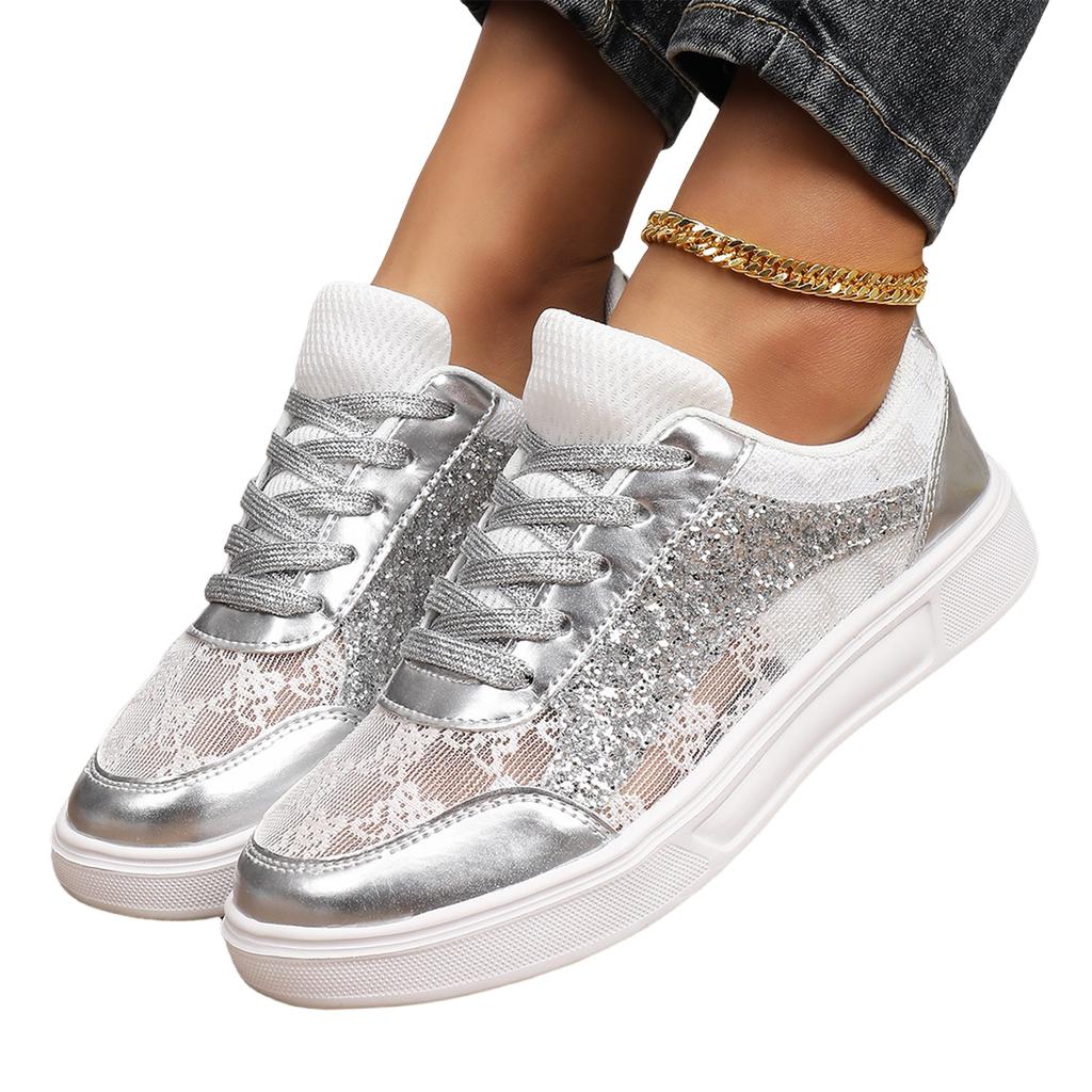 Lace Up Breathable Flat Sport Shoes for Women Lightweight Casual Sneakers with Hollow Out Design and Comfortable Sole for Daily Wear