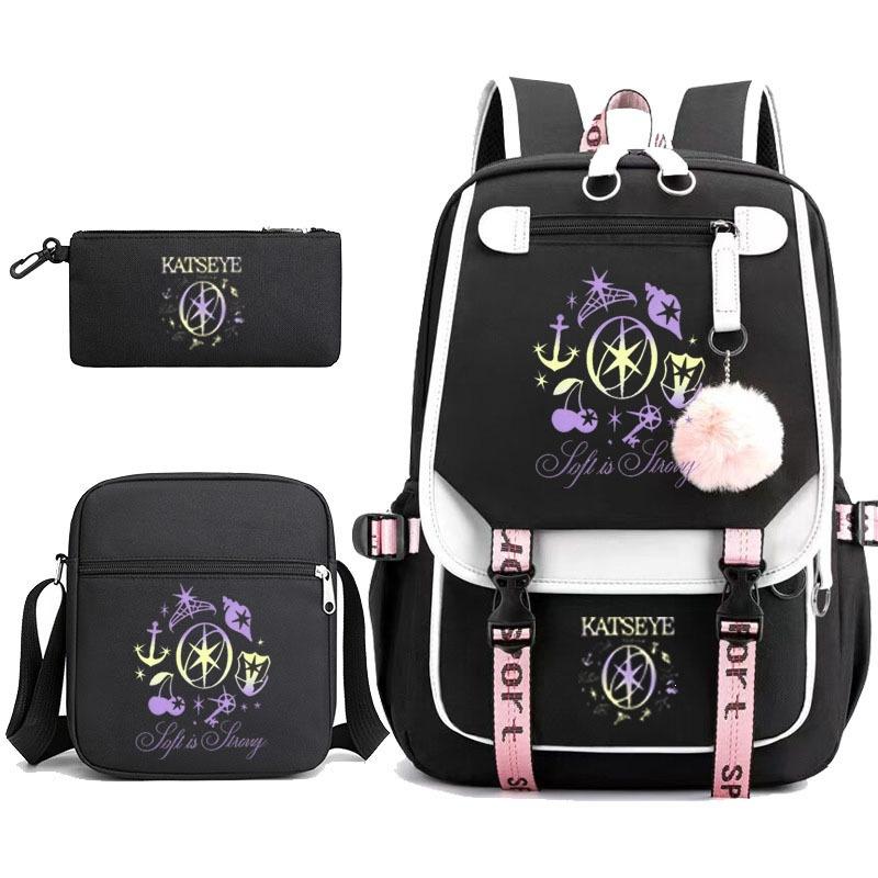Set Zaino Katseye Stile Coreano Leggero Grande Capacità Borsa Scolastica Casual per Studenti Set da 3 Pezzi