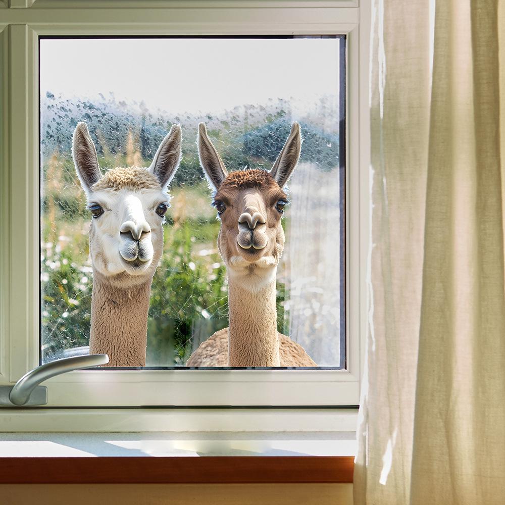 Niedliches Alpaka Balkon Glasfenster Heimhintergrund Verschönerung Fensteraufkleber