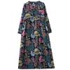 Real Spring and Summer New Retro Cotton and Linen Printing Loose Casual Fungus Lace Collar Long-sleeved Big Swing Dress