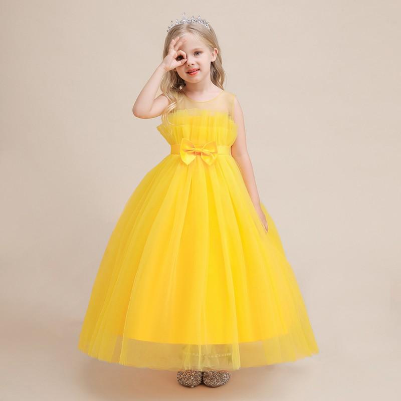 Girls Princess Tulle Dress Bowknot Party Gown Kids 4-12 Yrs Flower Girl Wedding
