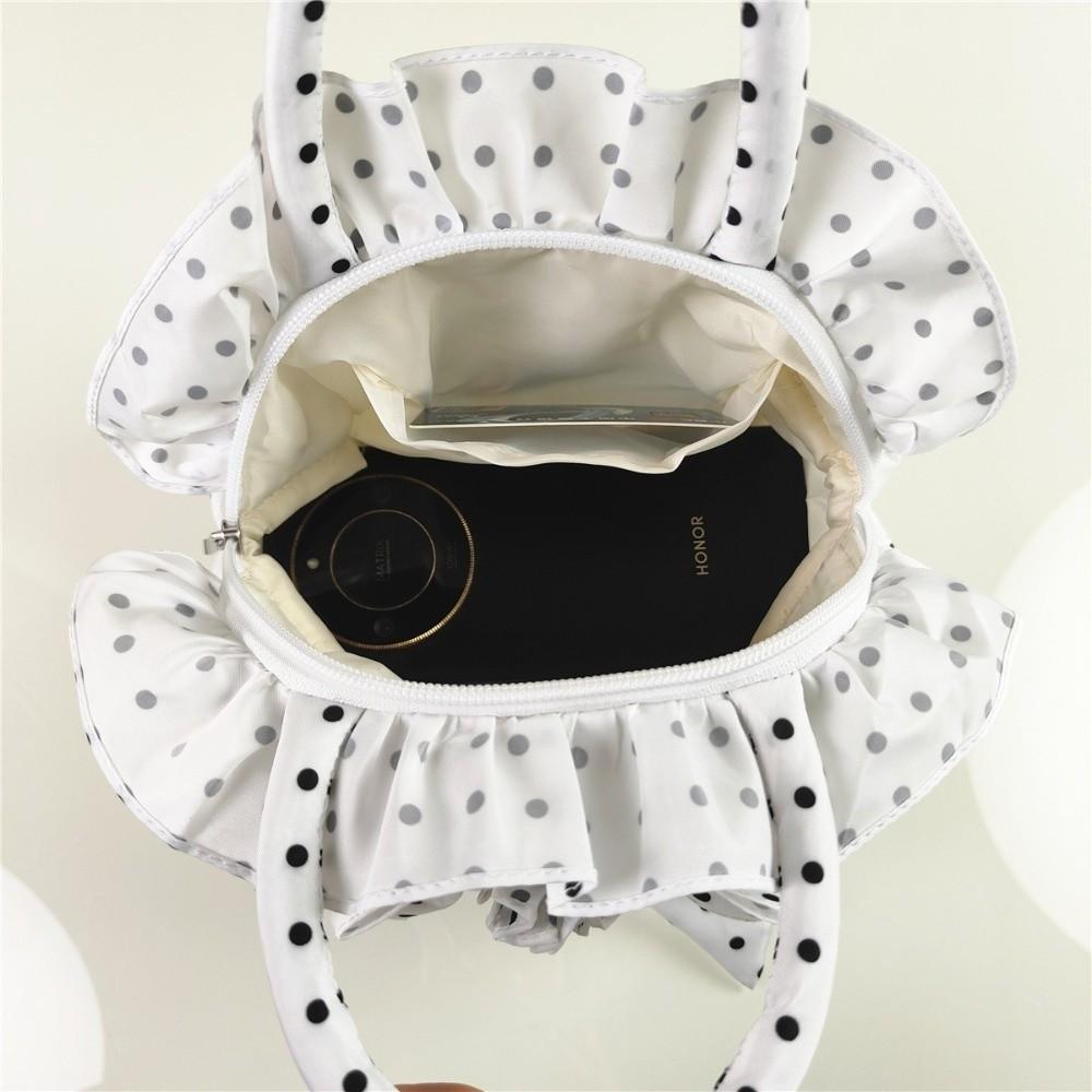 New Bowknot Ladies Handbag Top Handle Black White Polka Dots Phone Bag With Zipper Summer Purse Women