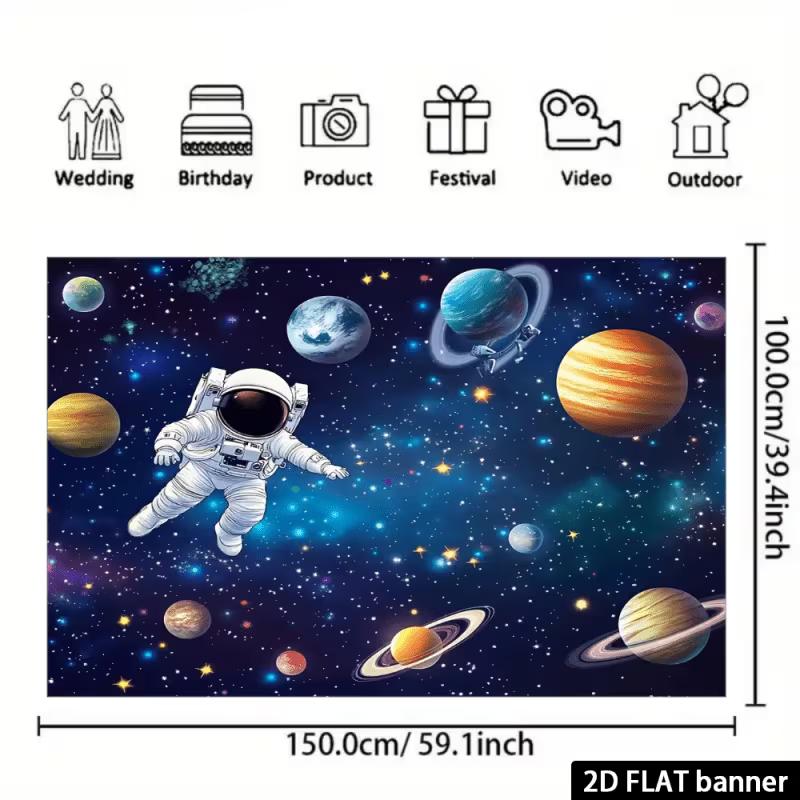 2D Cosmic Space Planets and Astronaut Wall Decor Backdrop