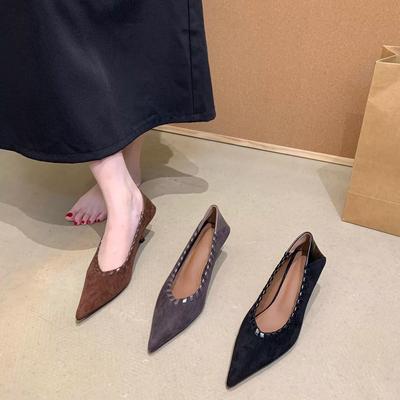French Pointed Single Shoes Women's Light Mouth Black Matte Flip Fur Stiletto High Heels Medium Heel Commuter Work Shoes