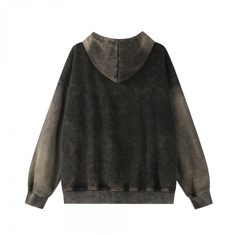 Unisex Streetwear Hooded Zip-Up Sweatshirt Cotton Blend Oversized Fit Fall Casual Pullover