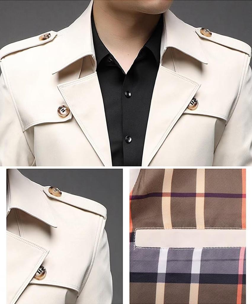 Quantum Windproof and Trench Solid Suitable for Business and Casual Stylish Korean Style for and Winter Dark A.E Men's Water-Repellent Coat, Color,