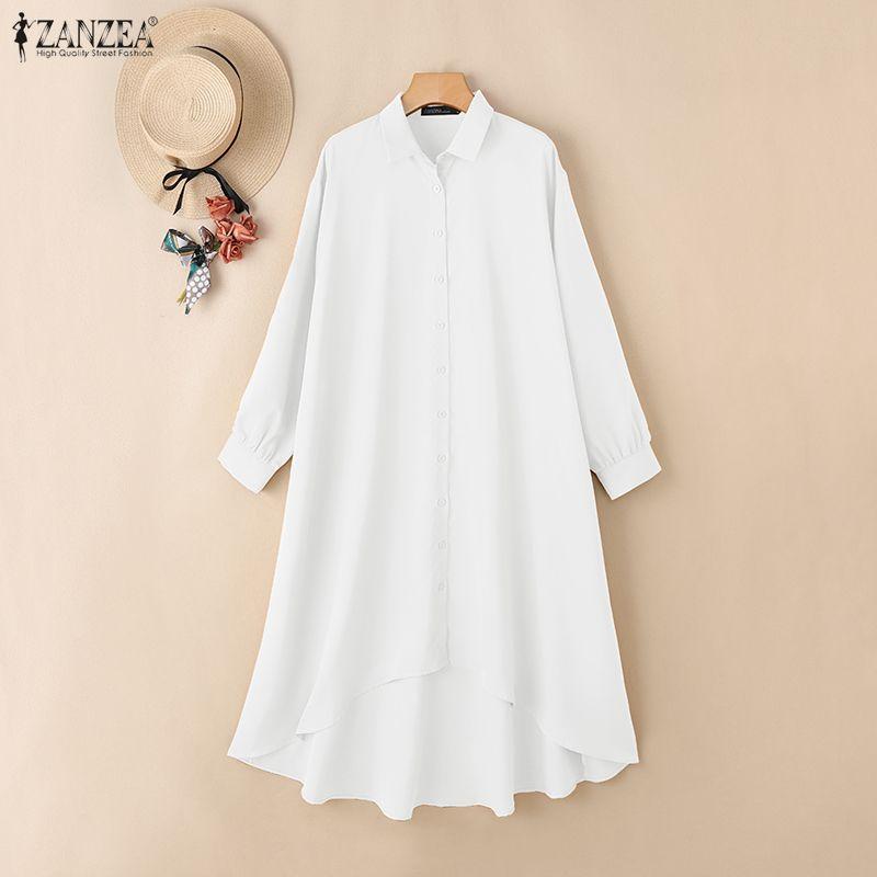 ZANZEA Women Casual Turn Down Collar Loose Long Sleeve Shirt Dress