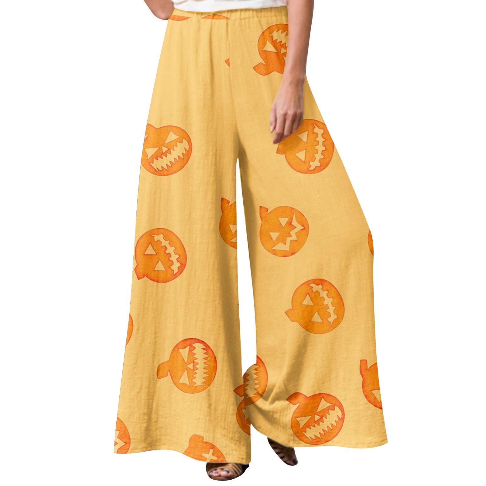 

Женские зимние спортивные штаны с принтом на Хэллоуин Повседневные брюки Женские флисовые спортивные штаны Широкие прямые брюки XXL жёлтый