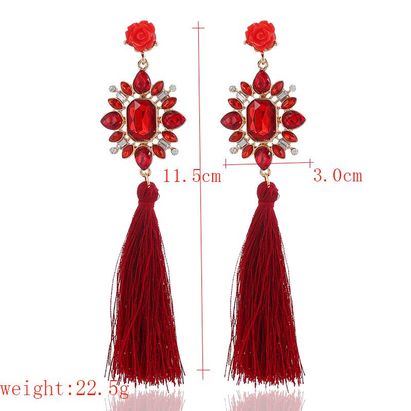 Women Retro Tassel Flower Earrings Elegant Exquisite Vintage Long Earring