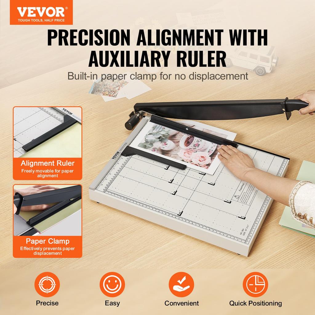 VEVOR Paper Cutter, Guillotine Trimmer, 457.2 mm Cut Length, 20 Sheets Capacity