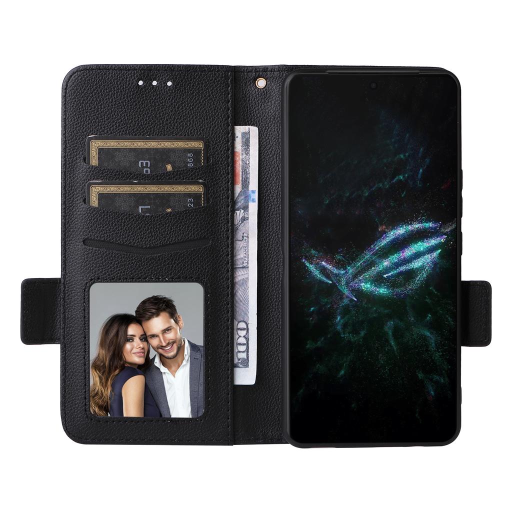 For Asus ROG Phone 9 5G/Phone 9 Pro 5G Case with Wrist Strap Litchi Texture PU Leather Wallet Phone Cover