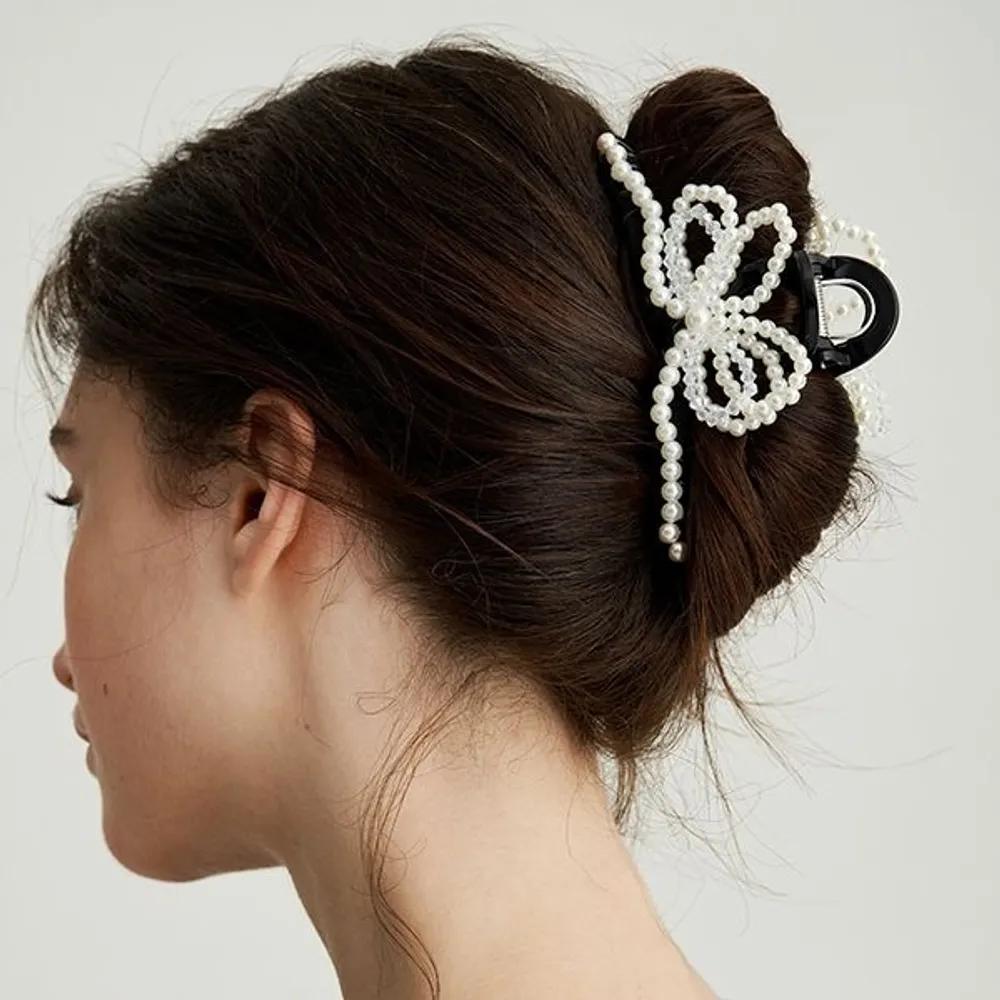 Pearl Bead Ribbon Hair Clip JP-25-048CC white