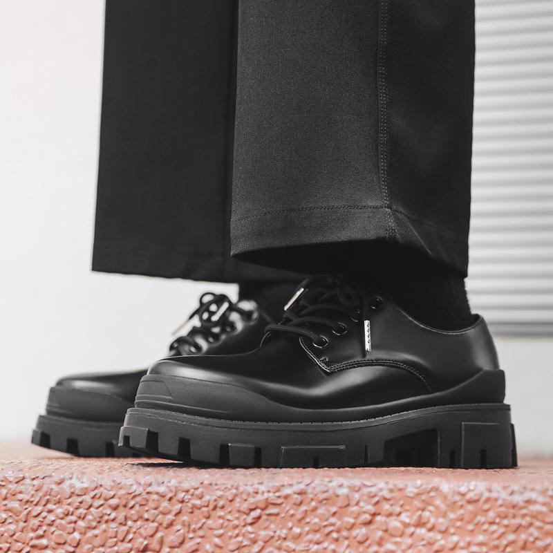 2024 new derby shoes men's black platform heightening leather shoes British dress big head shoes 59015-K