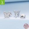 S925 Sterling Silver Sparkling Butterfly Stud Earrings Women'S Sequin Design Plain Silver Stud Earrings
