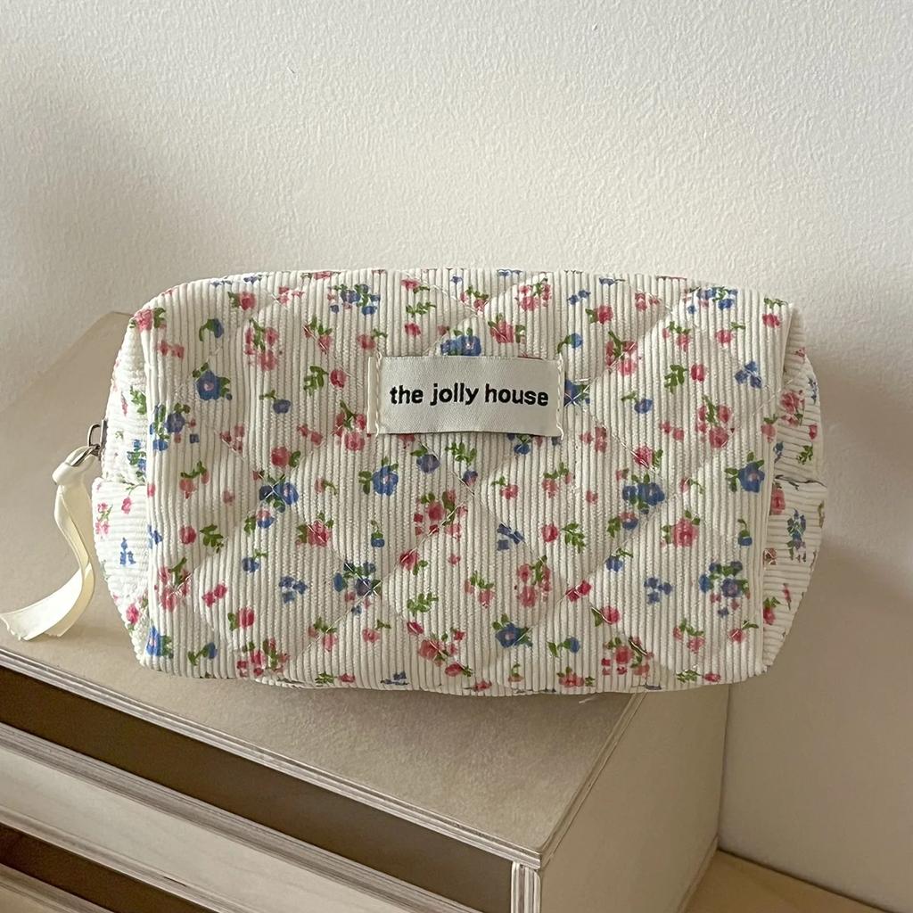 Blumig Süß Damen Aufbewahrungstaschen Retro Corduroy Damen Kosmetiktasche Reise Tragbar Weibliche Make-up-Tasche Clutch Handtaschen