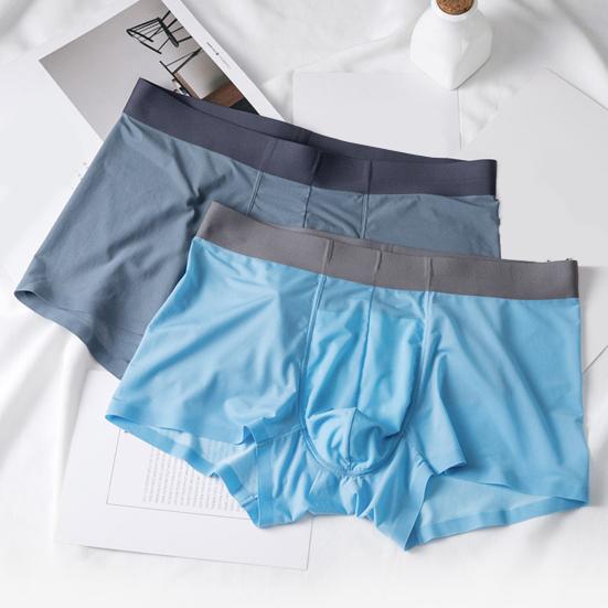 Men Boxer Underwear Mid-rise High Elasticity Tight Cut Shorts Briefs Solid Color Ice Silk Seamless Panties