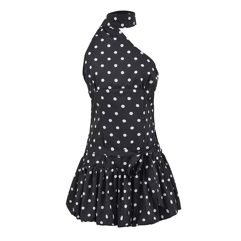 

Polka Dots Mini Dress Women 2026 Summer Sexy Sleeveless Short Dress Y2K Vintage Backless Ruched Puff Ruffle Bubble Dresses L