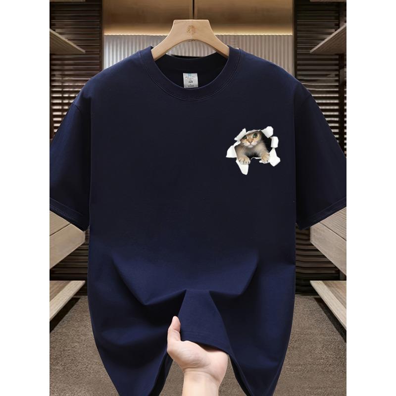 Modisches kurzärmeliges Herren-T-Shirt im entspannten und lässigen Sportswear-Stil, mit einem dreidimensionalen Katzenmuster.