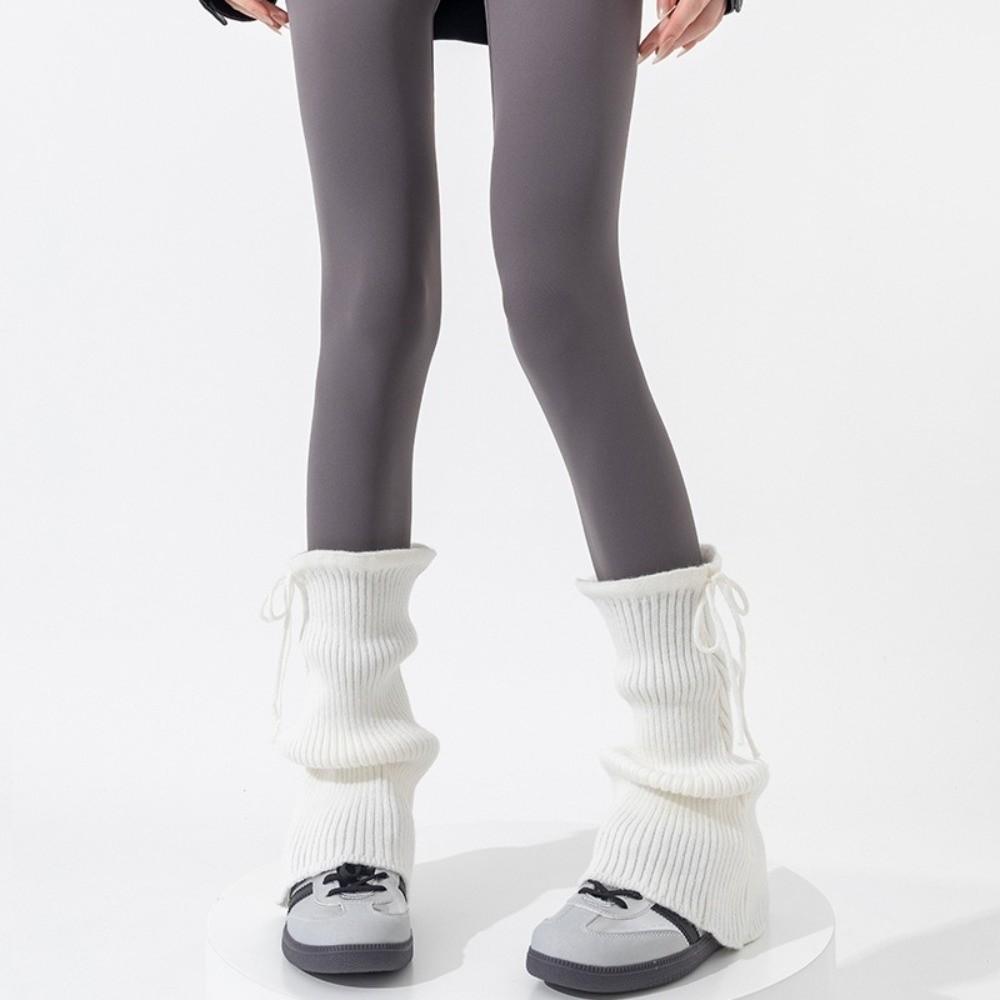 Thickened Middle Tube Socks Gift New Solid Color Leg Warmers Knitted Bow Harajuku Mid Calf Sock