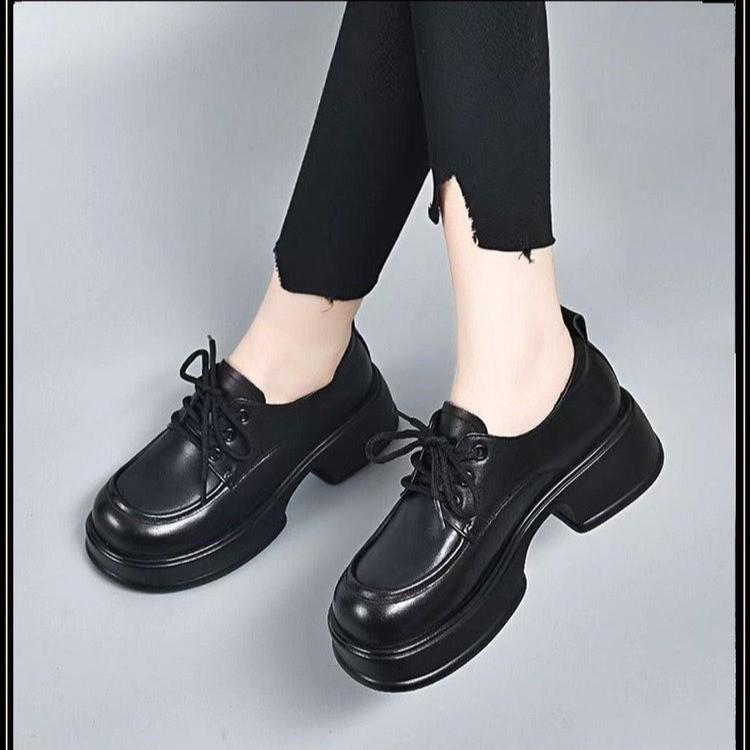 British Style Platform Lace-up Small Leather Shoes Soft Sole Comfortable Commuting Single Shoes Women's Shoes 2025 Spring and Autumn New Loafers