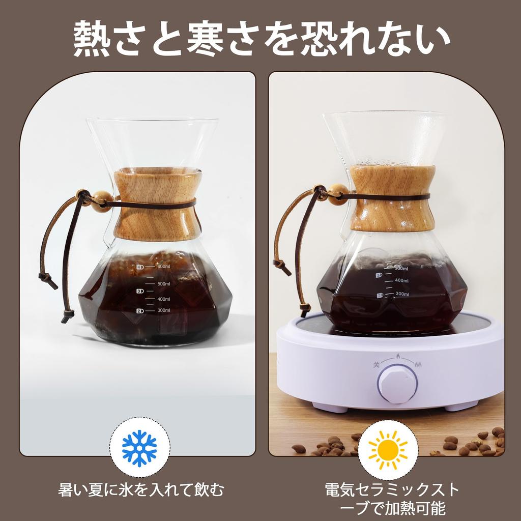 FGIUKC Coffee Server, Heat-Resistant Glass Coffee Dripper with Stainless Steel Filter and Double-Layer Mesh, Reusable, Microwaveable, 600ml Capacity,