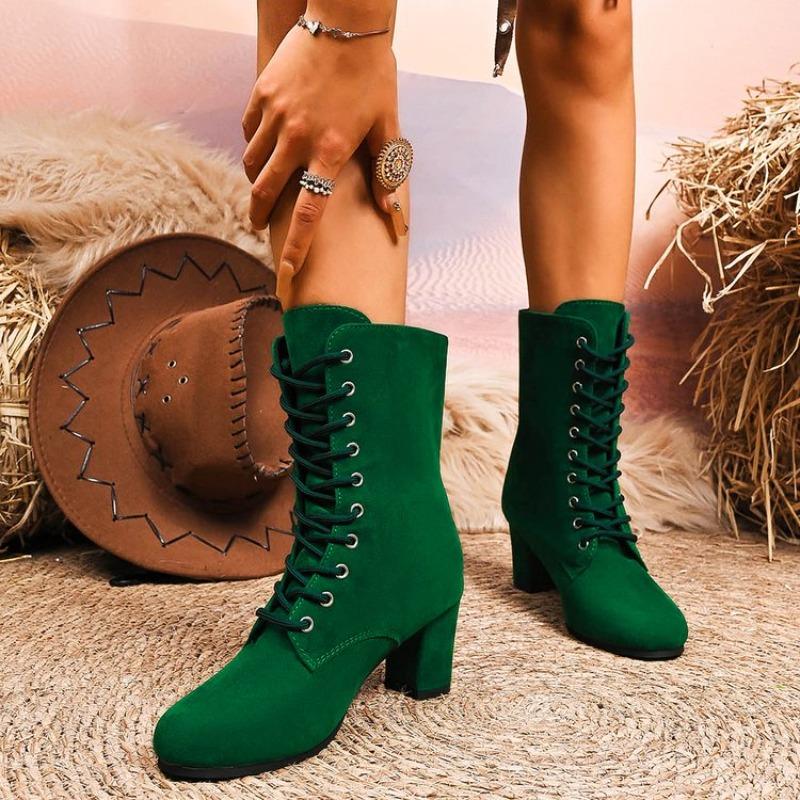 Fashion Hot Selling Autumn Suede Mid-calf Boots Fashion Woman Middle Heels Knee High Riding Boot Female Shoe Women's