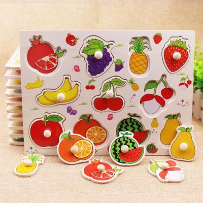 1PCS Jouets pour Bébé Montessori Puzzle en Bois Planche à Saisir à la Main Puzzles en Bois Éducatifs pour Enfants Animal de Dessin Animé Véhicule Cadeau pour Enfant