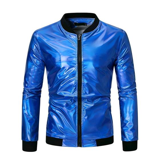 

Чоловічий вішак для одягу Стійкий комір Манжети на нитках Довгий рукав Куртка Пальто Золоте тиснення Блискучий верхній одяг Універсальний Весна Осінь Повсякденний одяг 2XL синій
