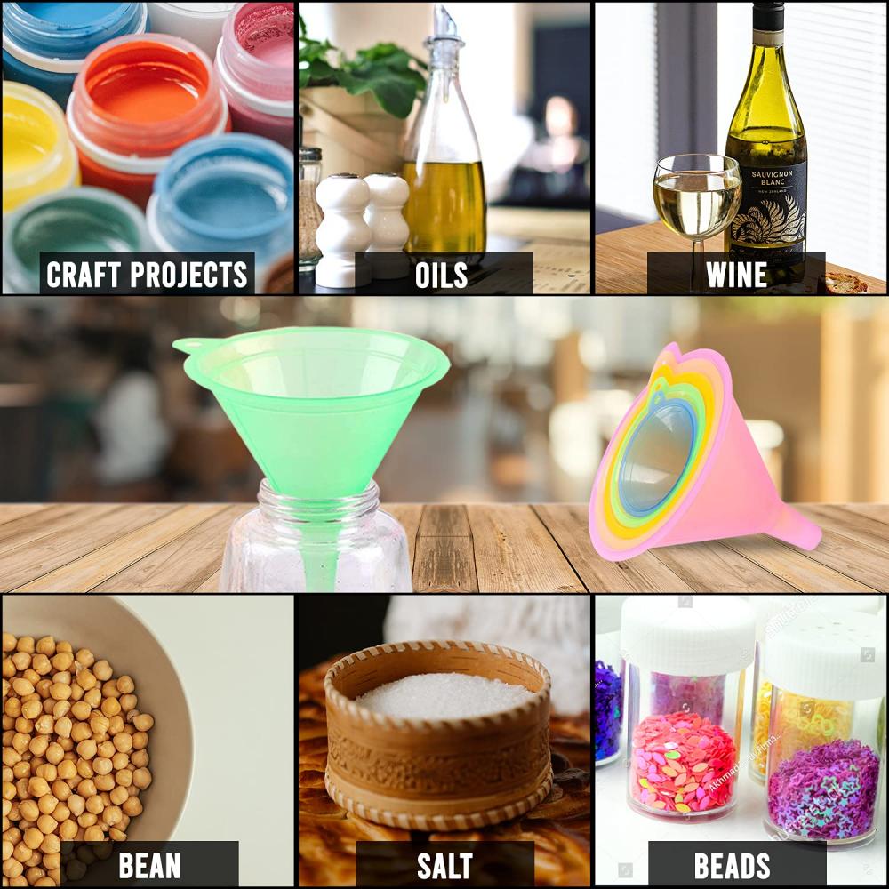 6-5pcs/set Stackable Transparents Colorful Funnel Multifunctional Home Candy Color Funnel